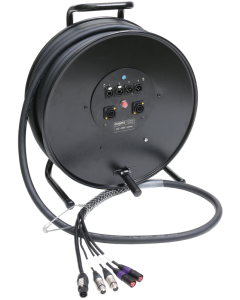câble hybride 2 x CAT, 2 x audio et d'alimentation sur enroleur avec etherCON, XLR 3p. et powerCON TRUE1